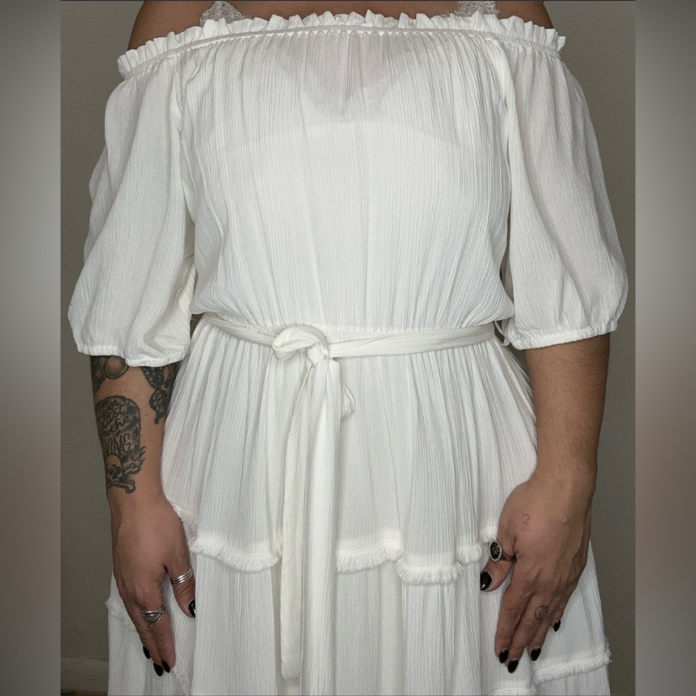City Chic Fiesta Fringe Dress - White Plus Size 20